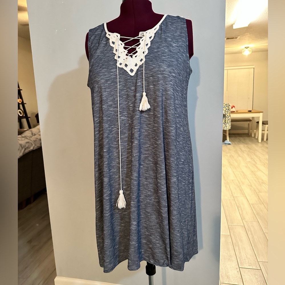 Max Studio Blue Micro-Stripe Shift Dress